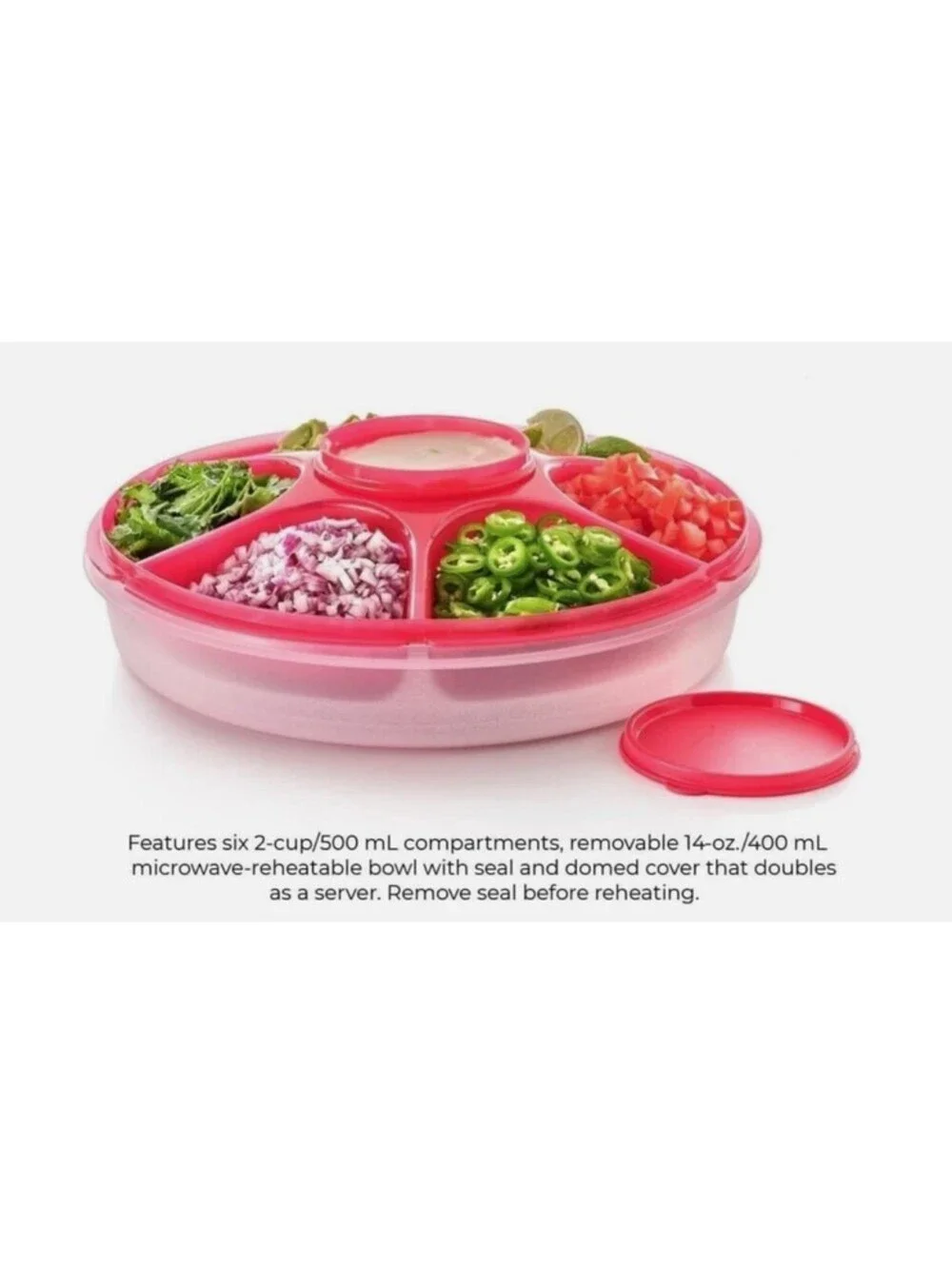 Tupperware Serving Center Red & White Vegetables Taco Station Desserts Dips NEW